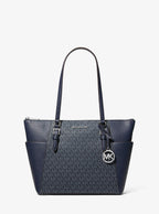 Charlotte Large Logo and Leather Top-Zip Tote Bag