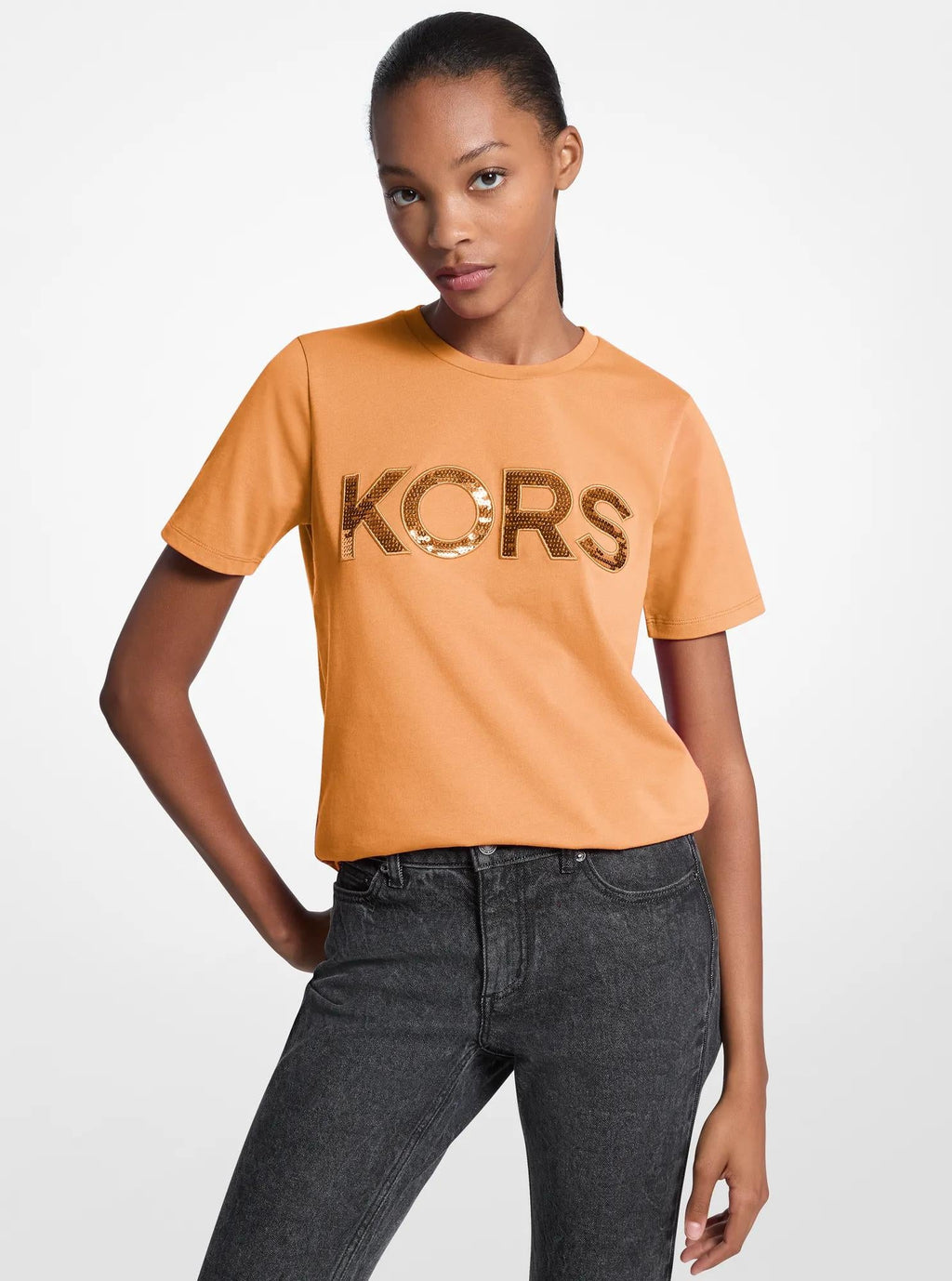 Sequined Logo Cotton T-Shirt