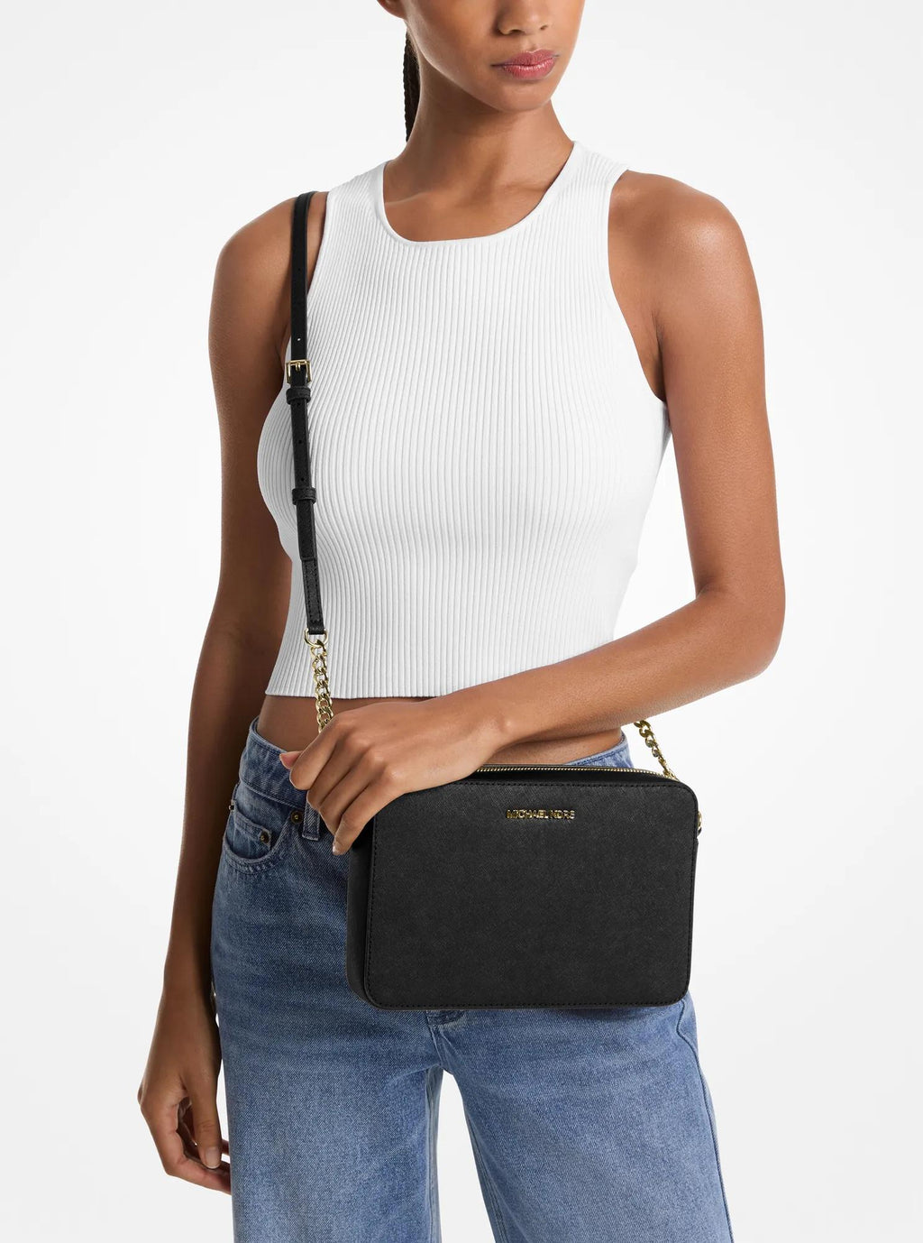 Michael Kors Outlet Jet Set Large Saffiano Leather Crossbody Bag