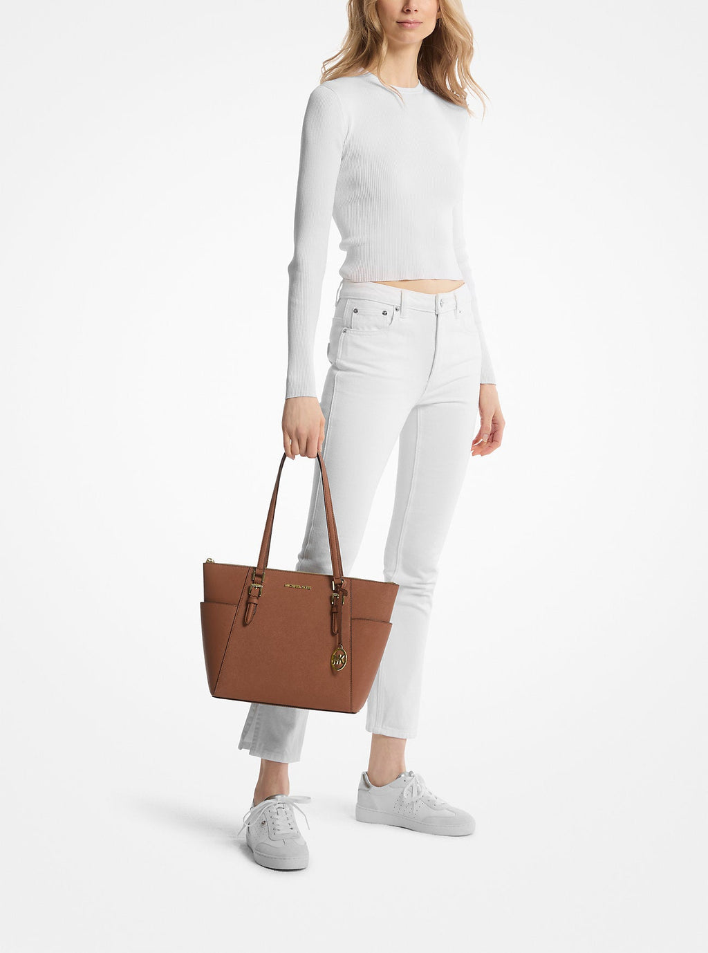 Michael Kors Outlet Charlotte Large Saffiano Leather Top-Zip Tote Bag