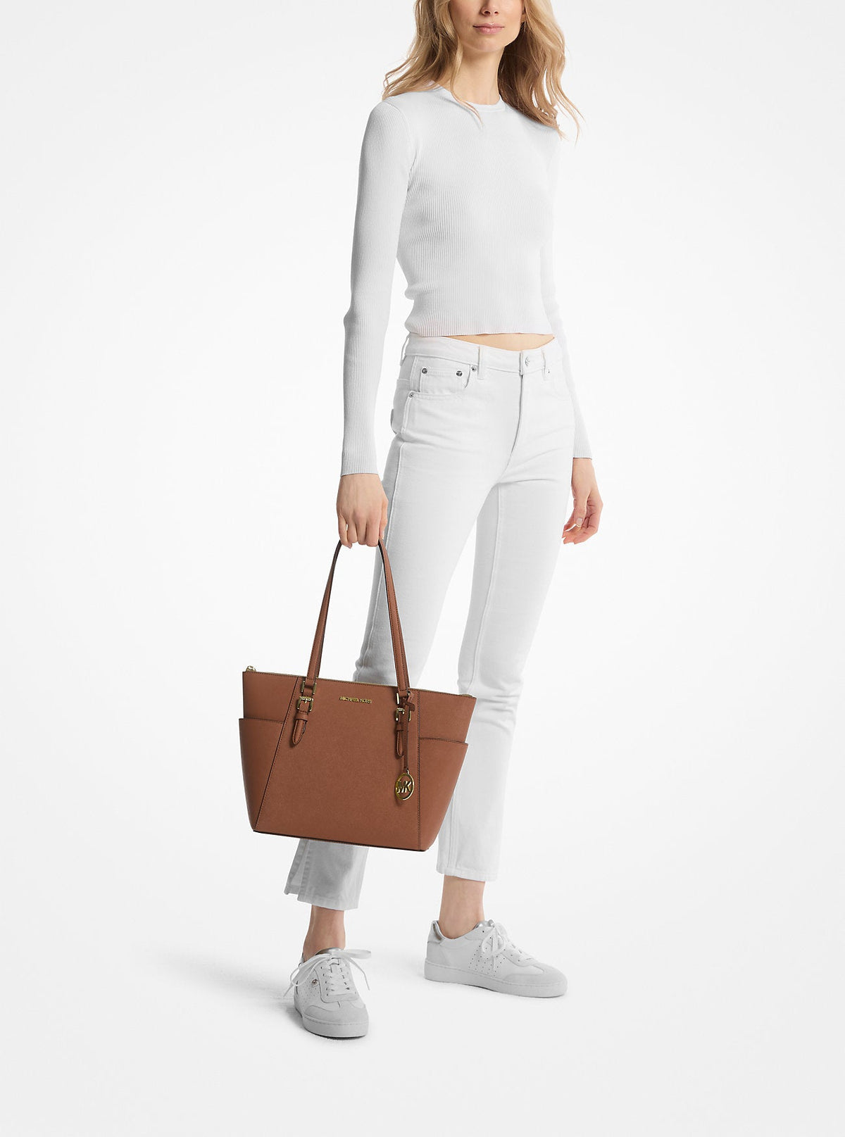 Michael Kors Outlet Charlotte Large Saffiano Leather Top-Zip Tote Bag