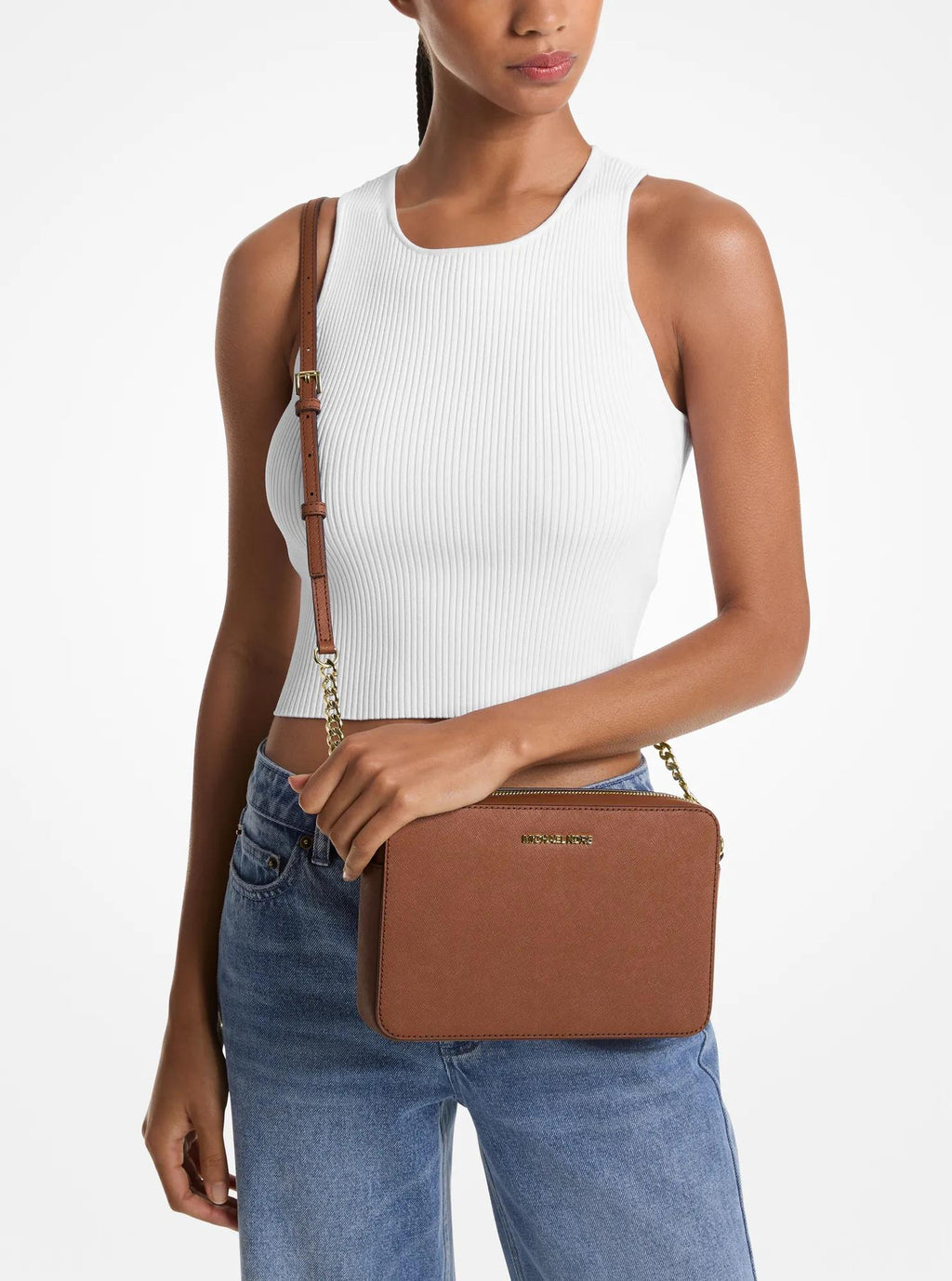 Michael Kors Outlet Jet Set Large Saffiano Leather Crossbody Bag