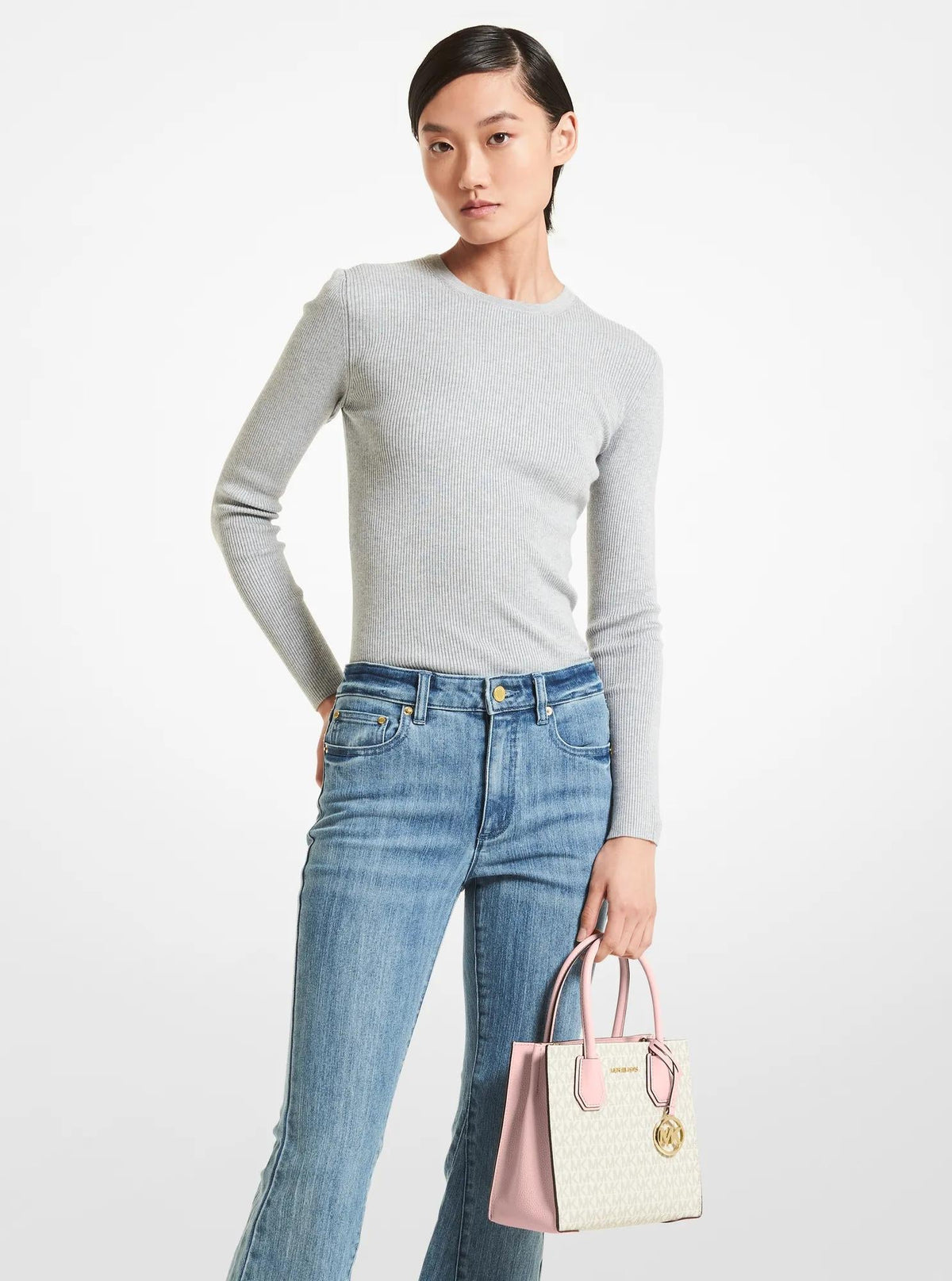 Michael Kors Outlet Mercer Medium Logo and Leather Accordion Crossbody Bag
