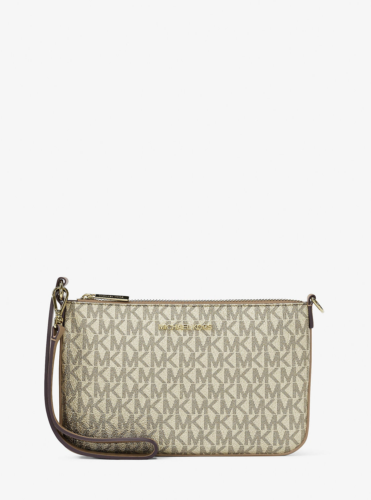 Jet Set Small Metallic Signature Logo Wristlet