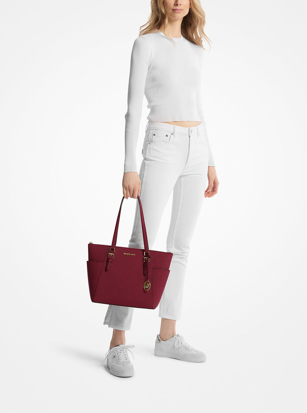 Michael Kors Outlet Charlotte Large Saffiano Leather Top-Zip Tote Bag