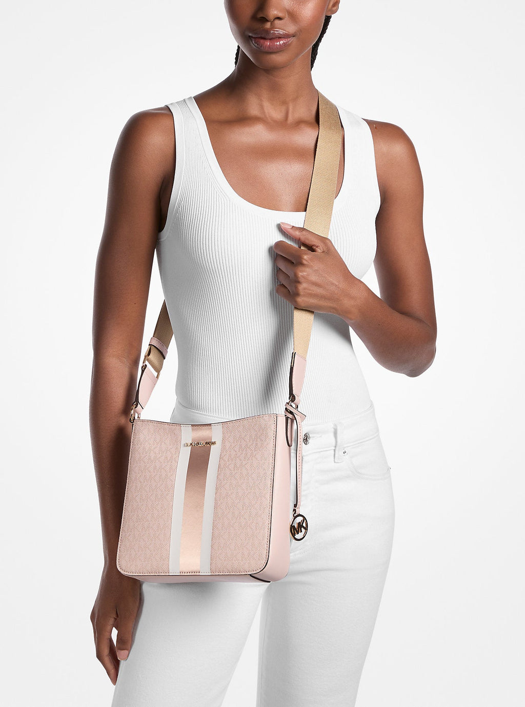 Jet Set Small Signature Logo Stripe Crossbody Bag