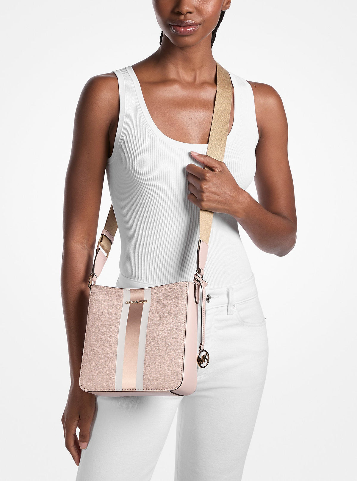 Jet Set Small Signature Logo Stripe Crossbody Bag