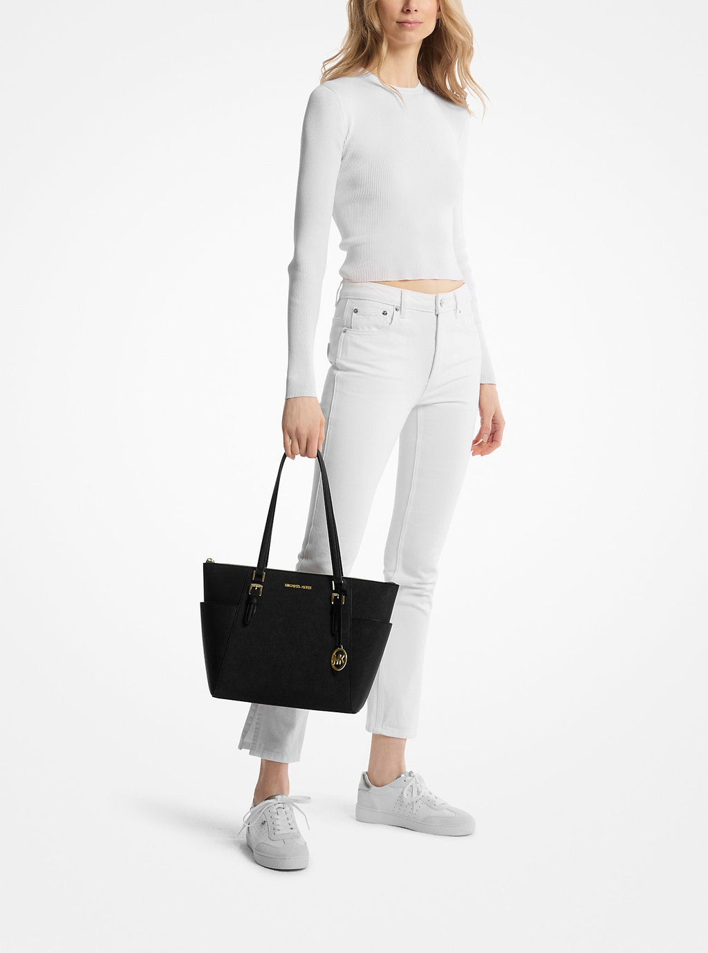 Michael Kors Outlet Charlotte Large Saffiano Leather Top-Zip Tote Bag
