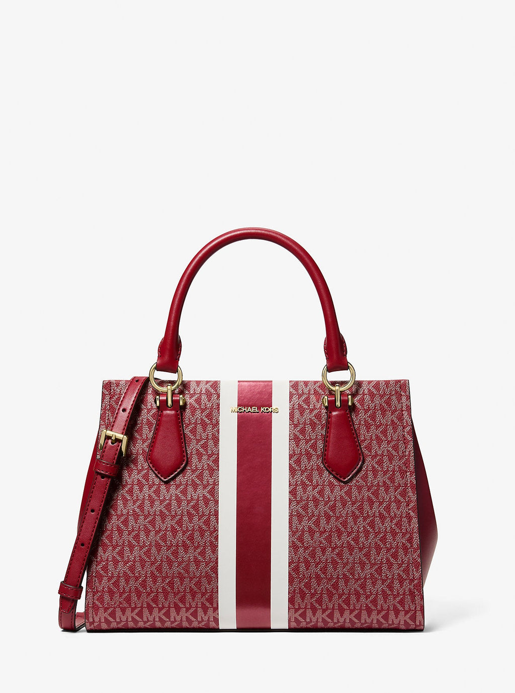 Michael Kors Outlet Marilyn Medium Signature Logo Stripe Satchel