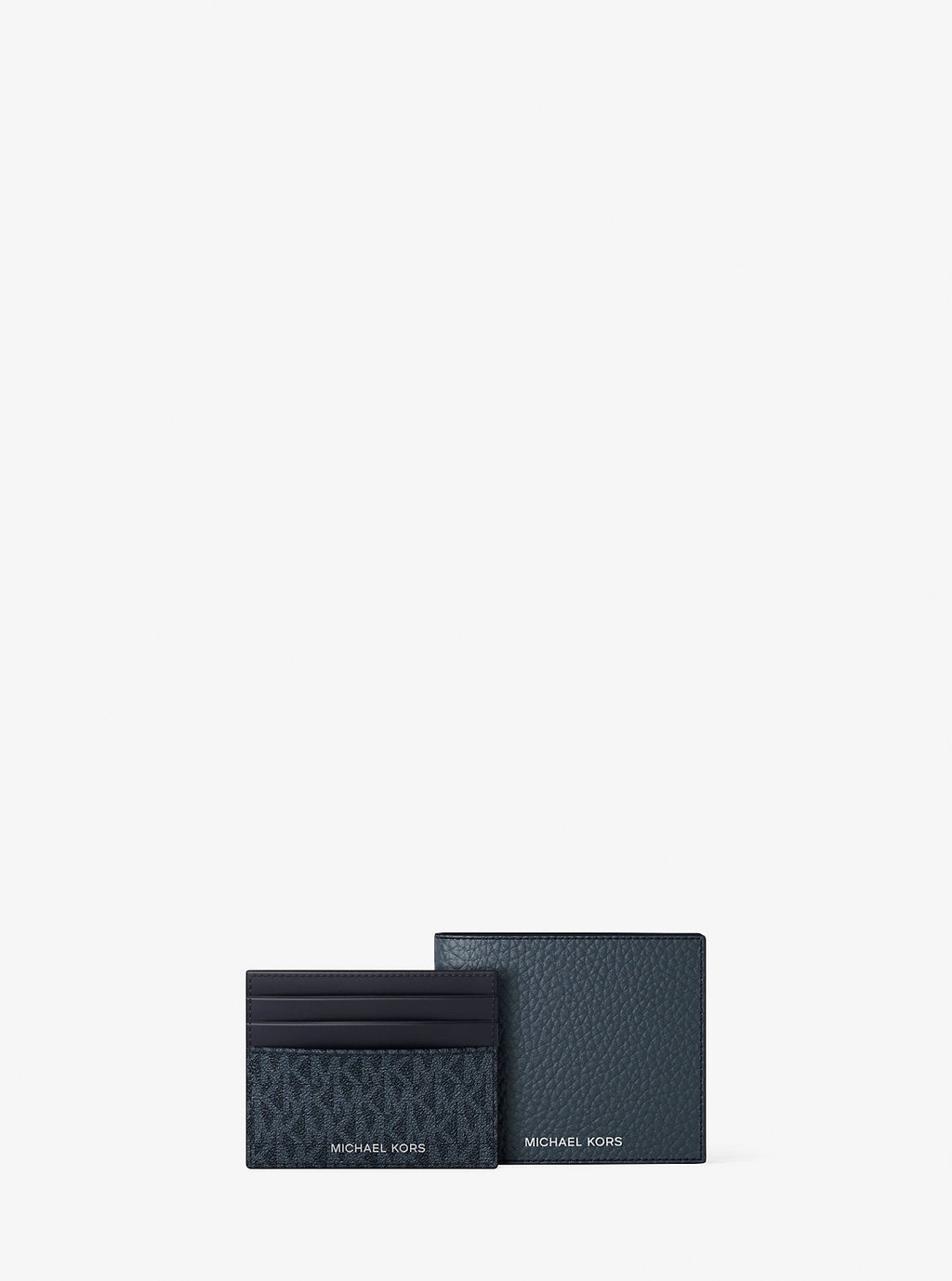 Pebbled Leather Billfold Wallet and Signature Logo Card Case Gift Set