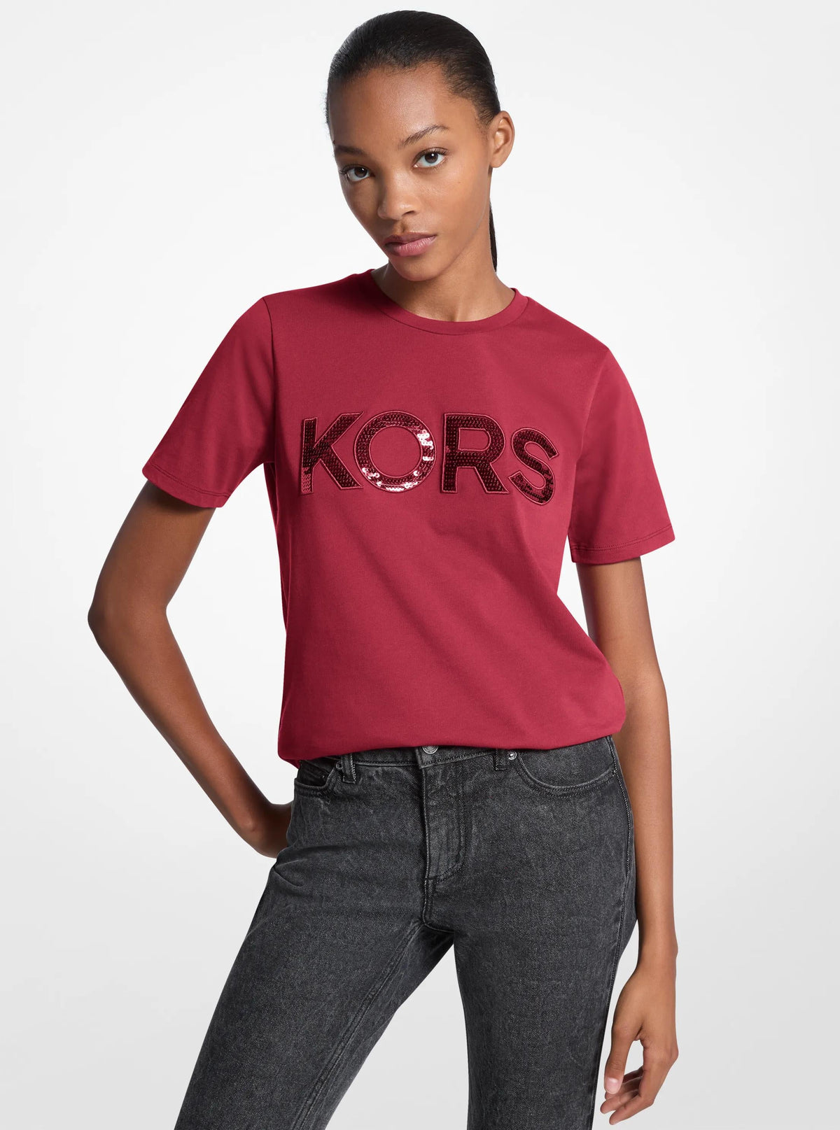 Sequined Logo Cotton T-Shirt
