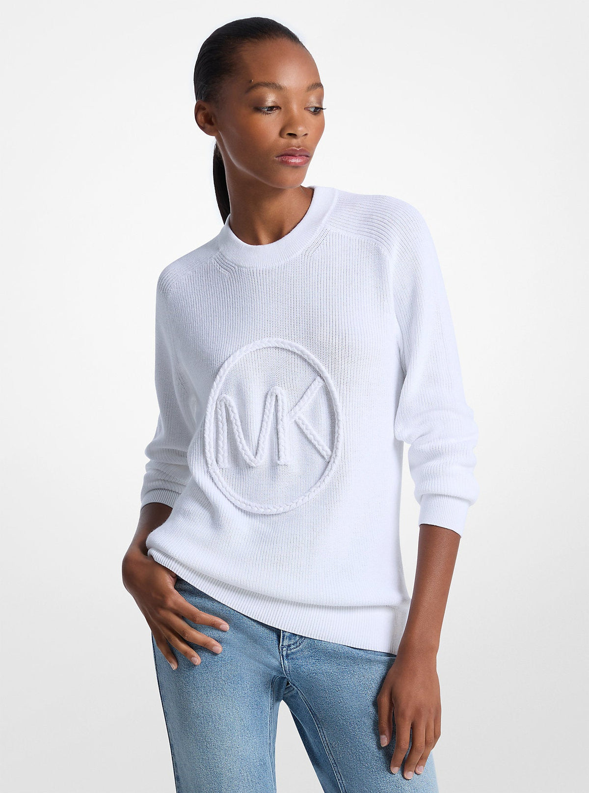 Braided Logo Cotton Blend Sweater