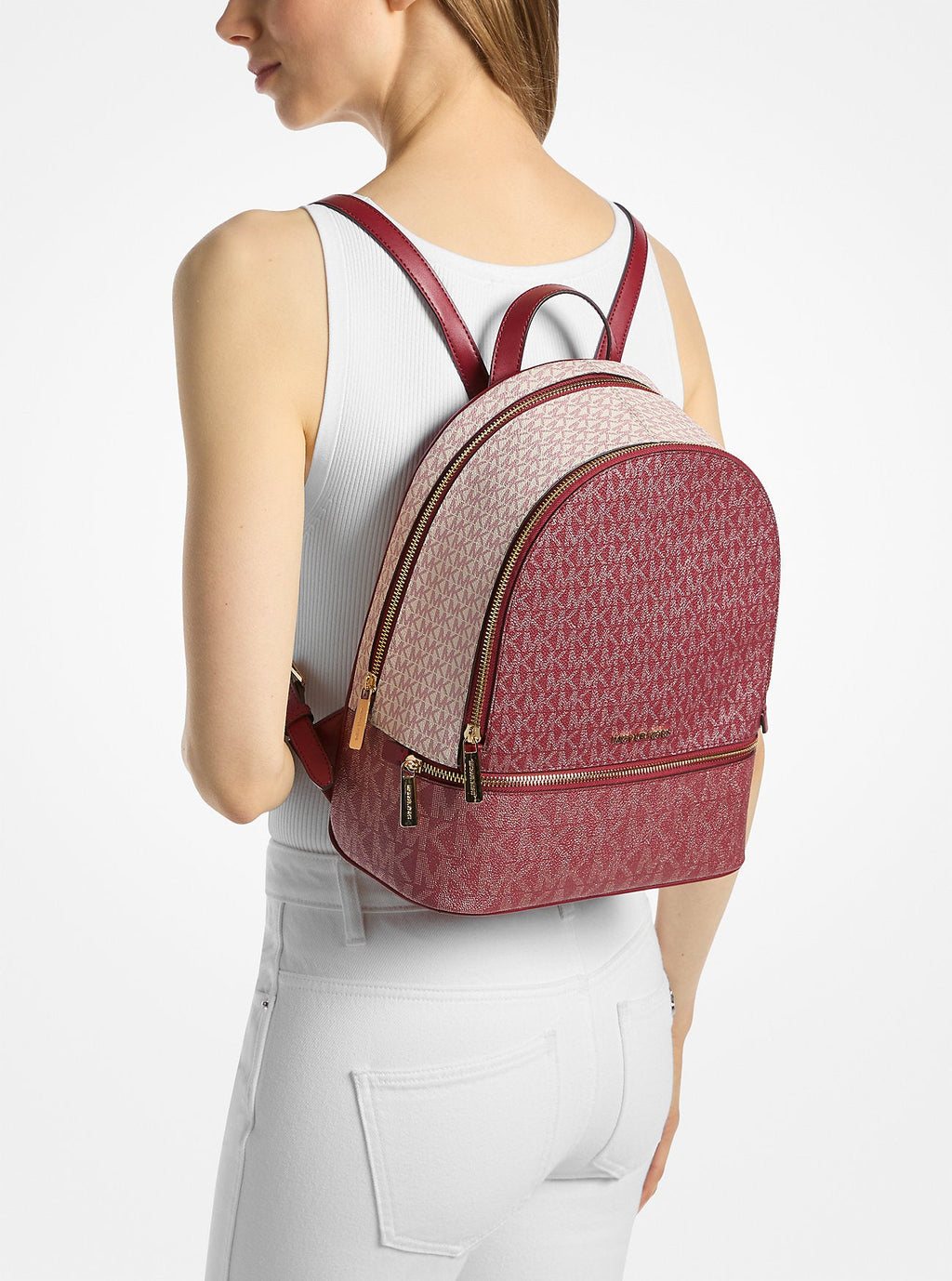 Rhea Medium Metallic Signature Logo Backpack