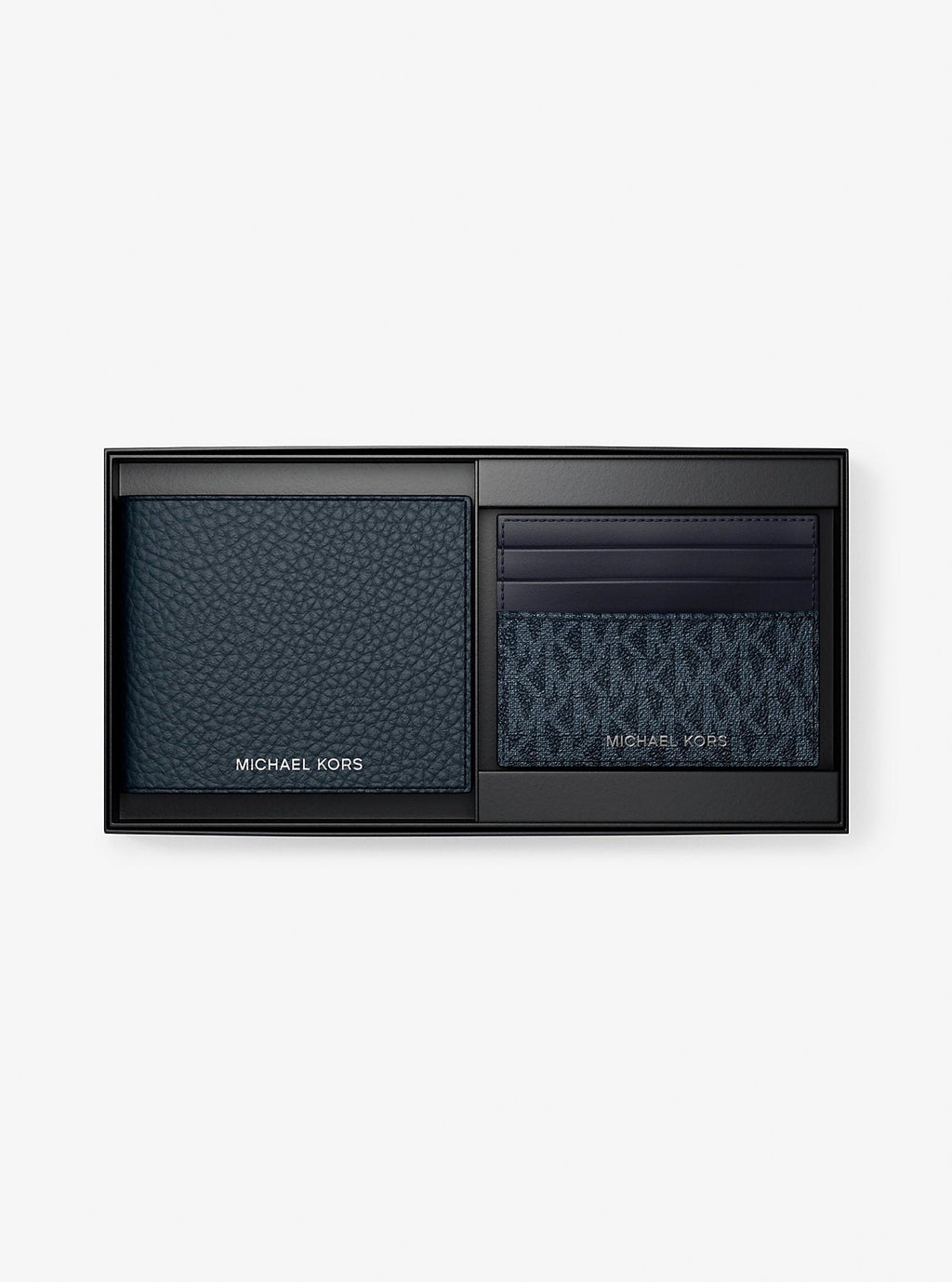 Pebbled Leather Billfold Wallet and Signature Logo Card Case Gift Set