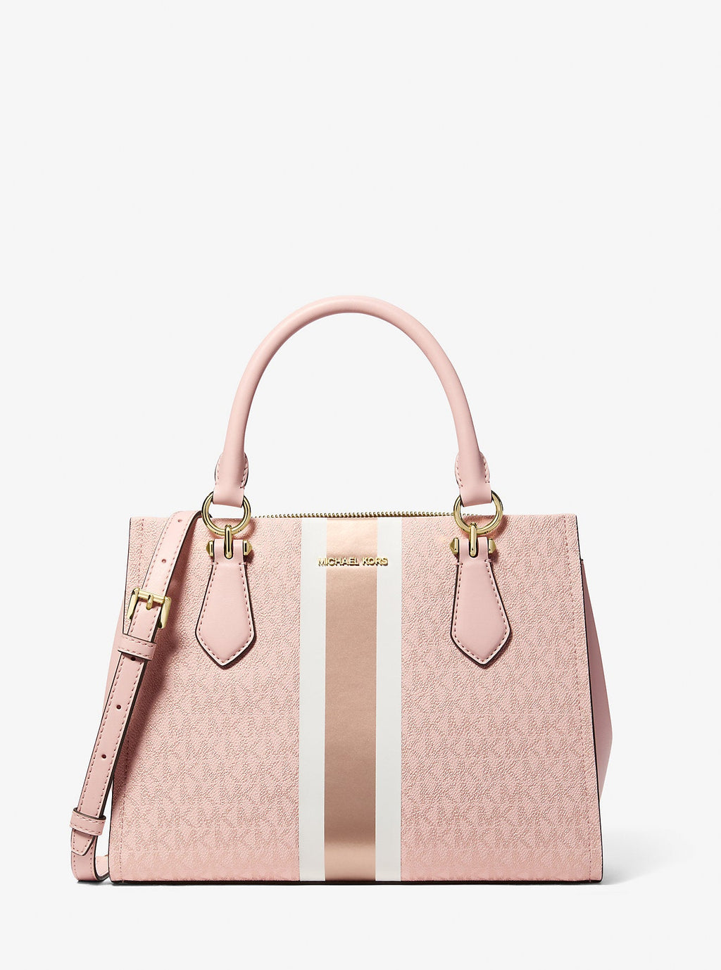 Michael Kors Outlet Marilyn Medium Signature Logo Stripe Satchel