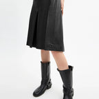 Coach Outlet Pleated Leather Midi Skirt