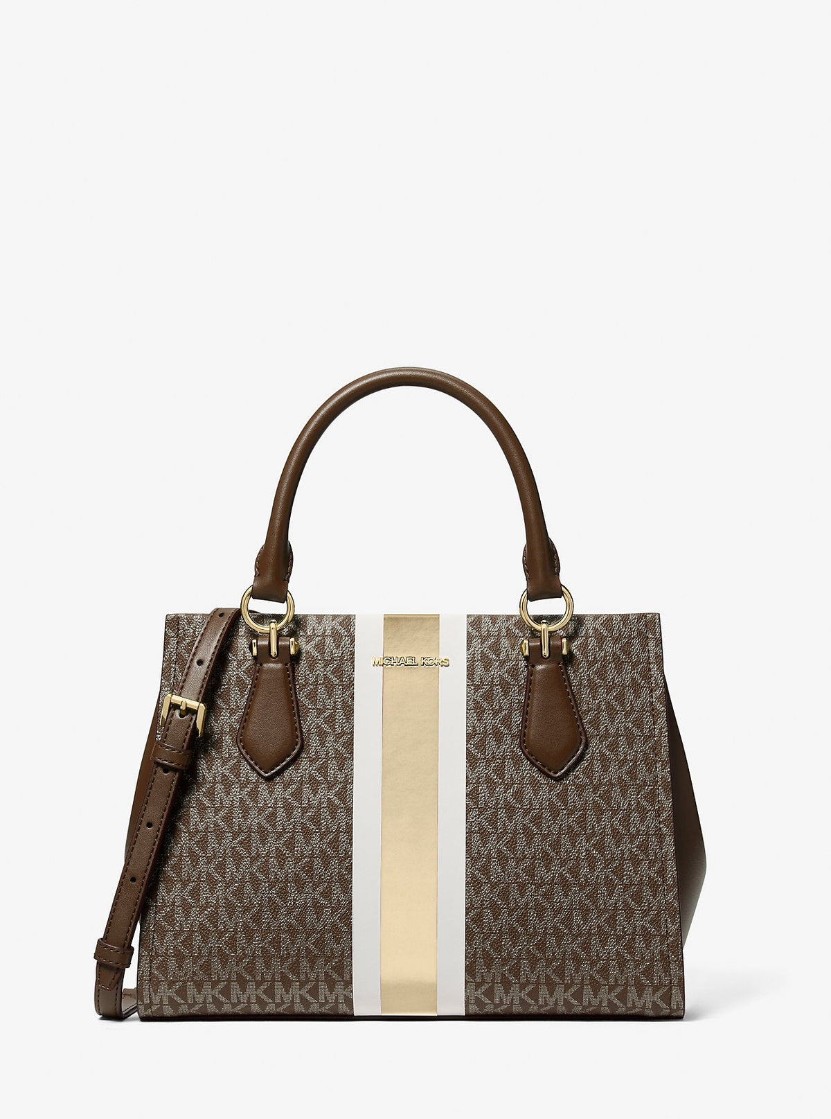 Michael Kors Outlet Marilyn Medium Signature Logo Stripe Satchel