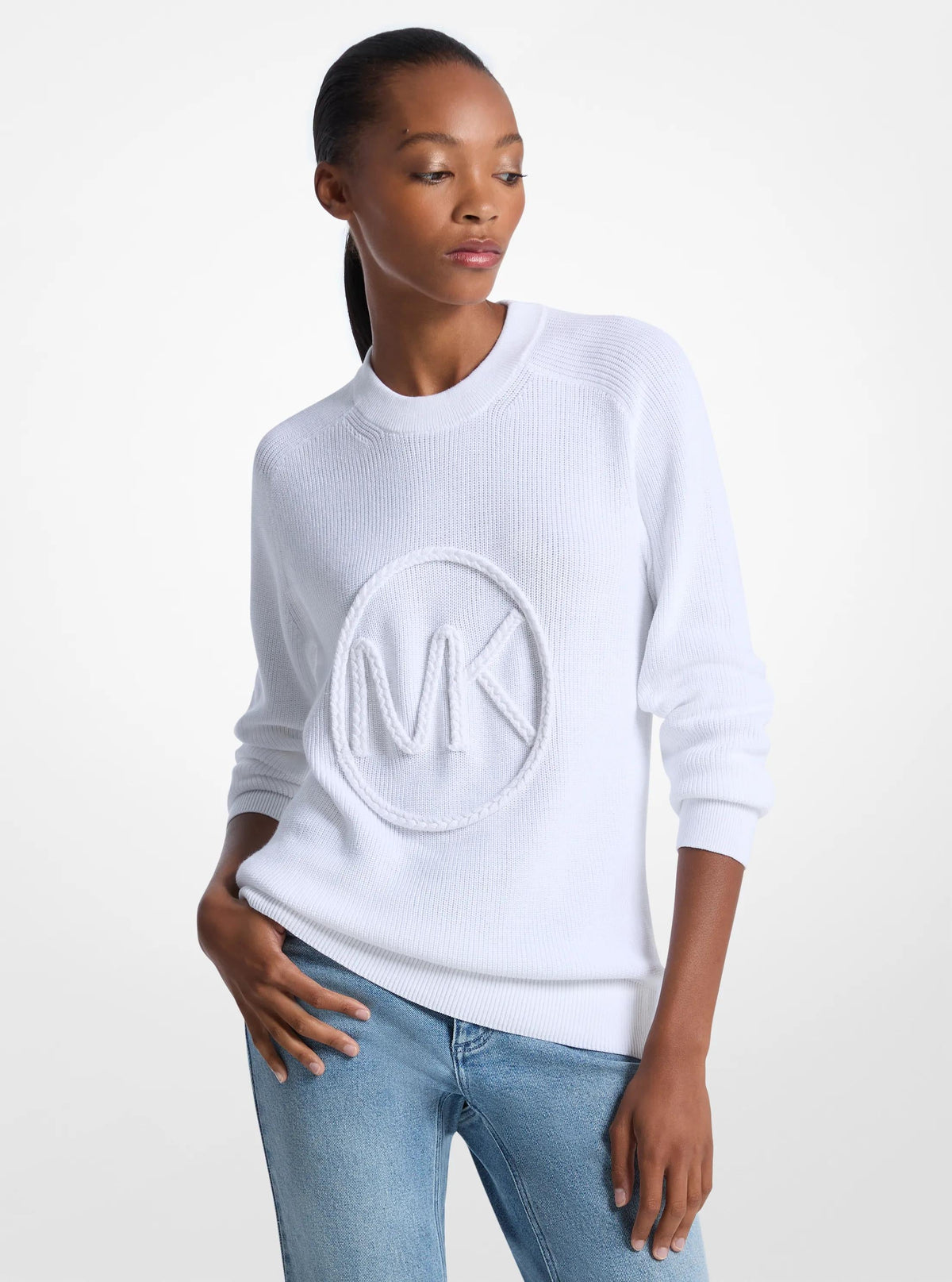 Braided Logo Cotton Blend Sweater