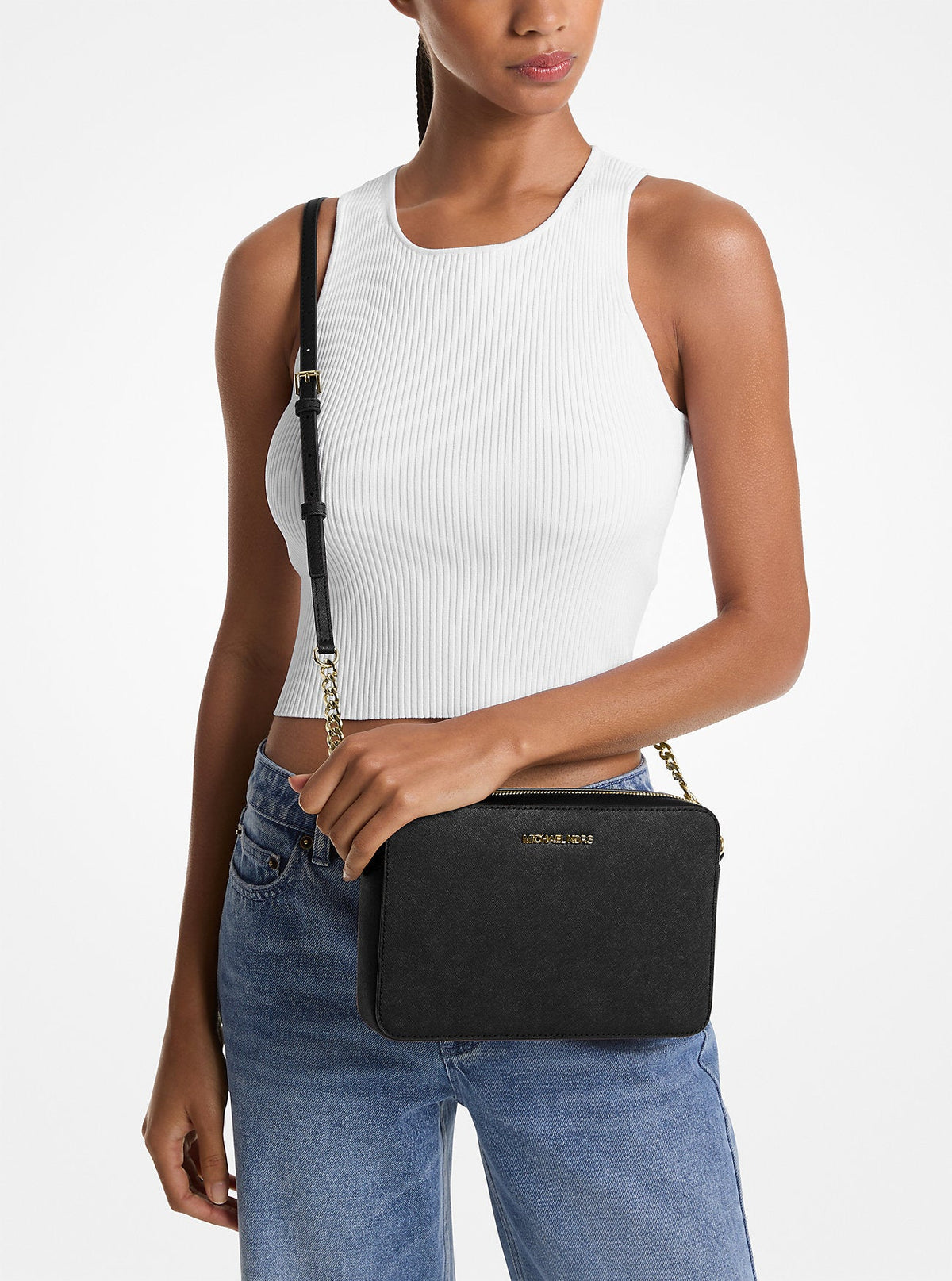 Michael Kors Outlet Jet Set Large Saffiano Leather Crossbody Bag