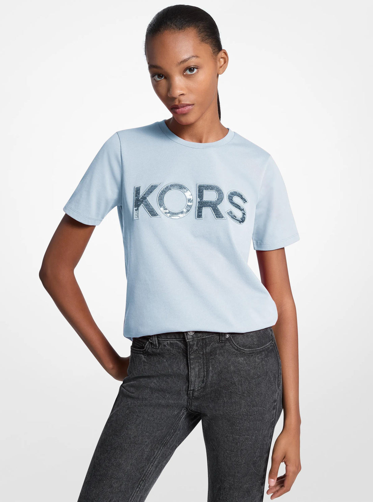 Sequined Logo Cotton T-Shirt