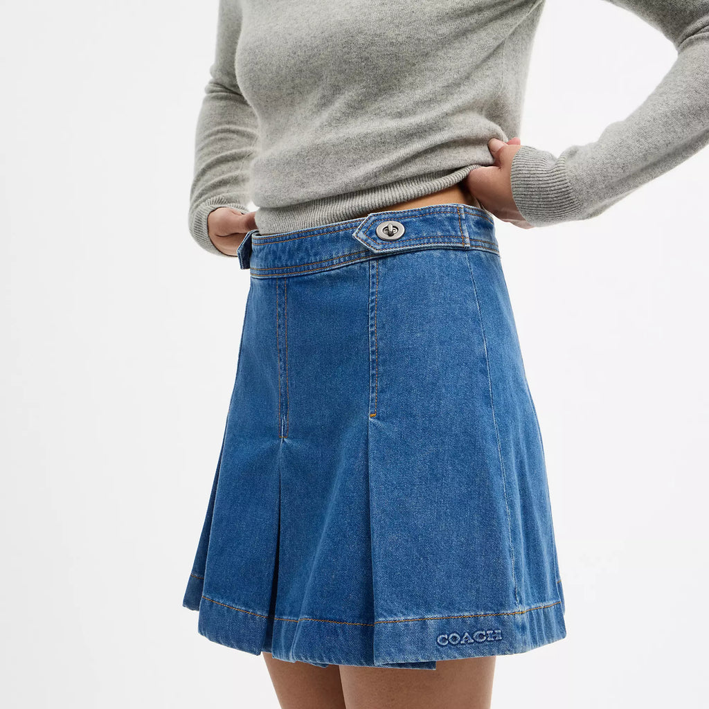 Coach Outlet Denim Pleated Skirt