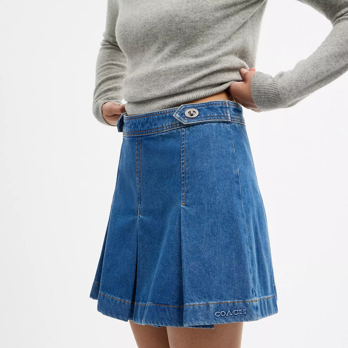 Coach Outlet Denim Pleated Skirt