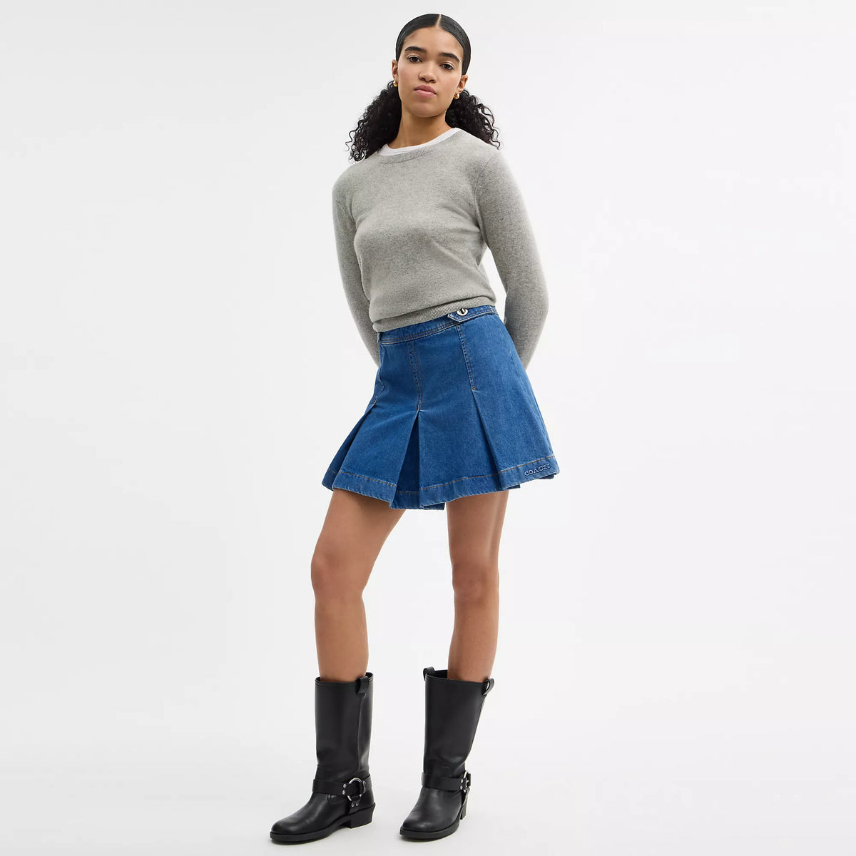Coach Outlet Denim Pleated Skirt