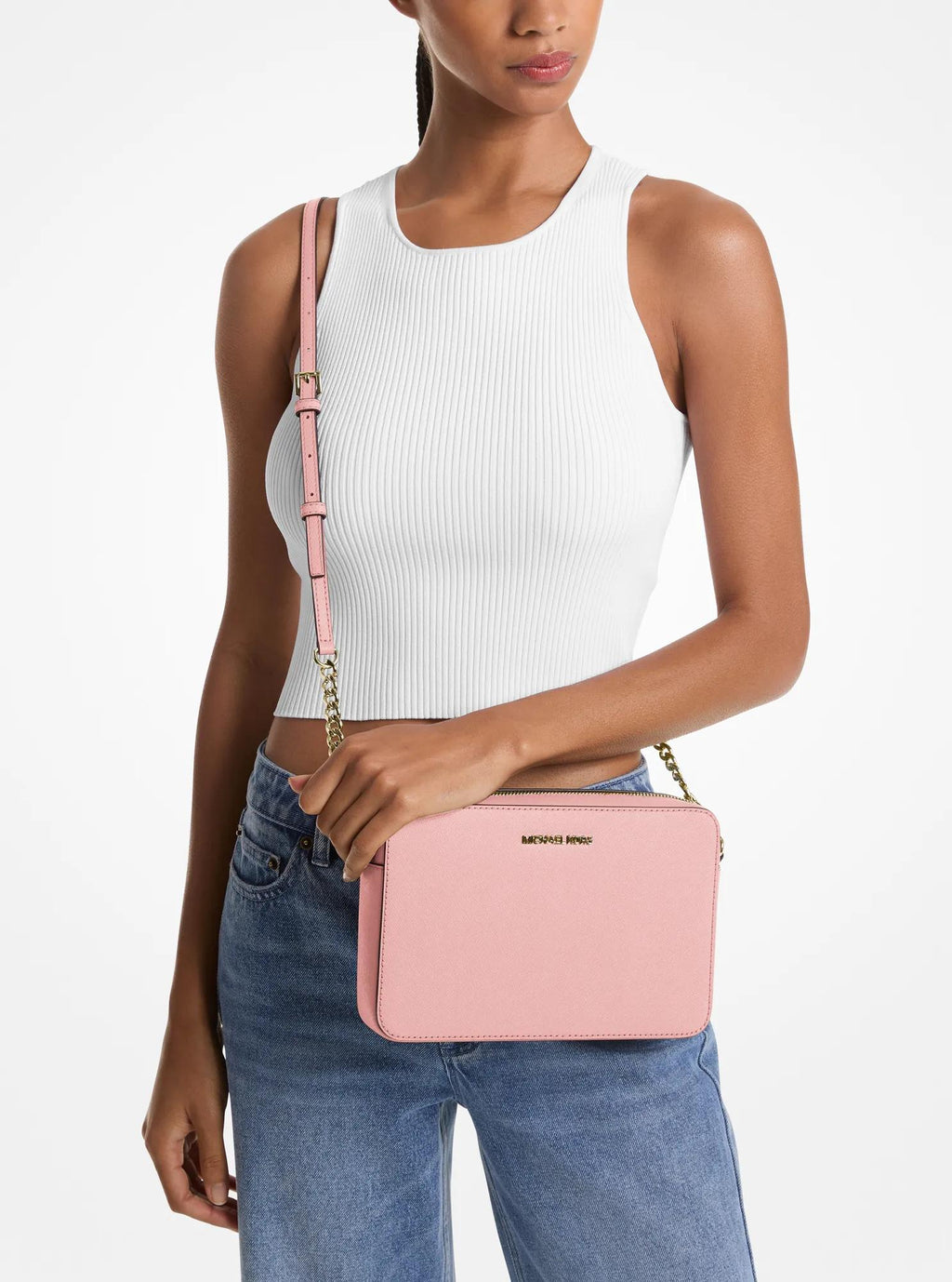 Michael Kors Outlet Jet Set Large Saffiano Leather Crossbody Bag