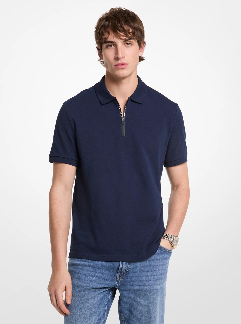 Cotton Zip-Up Polo Shirt