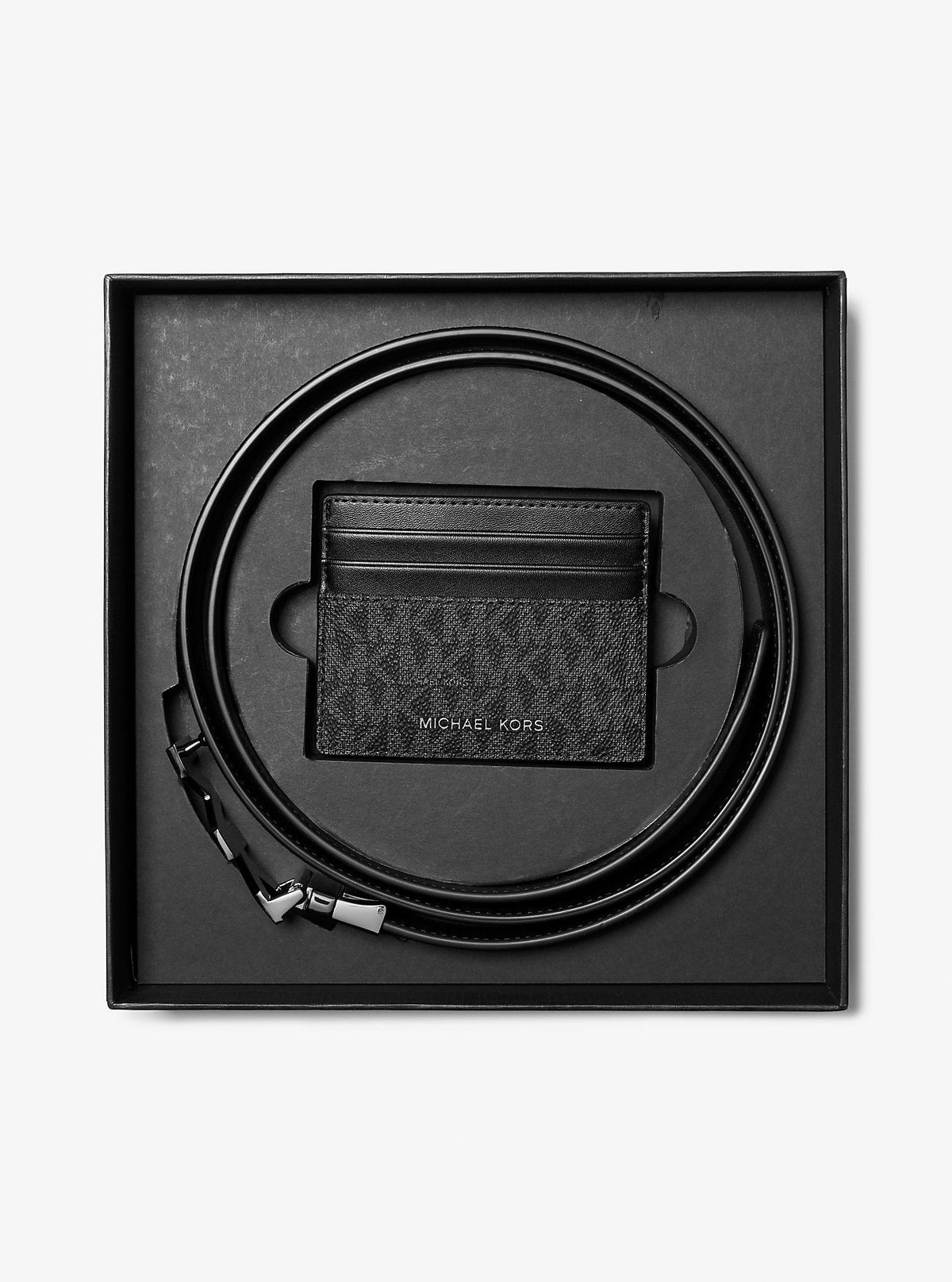 Signature Logo Card Case and Belt Gift Set