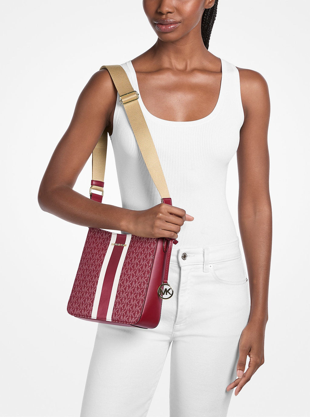 Jet Set Small Signature Logo Stripe Crossbody Bag