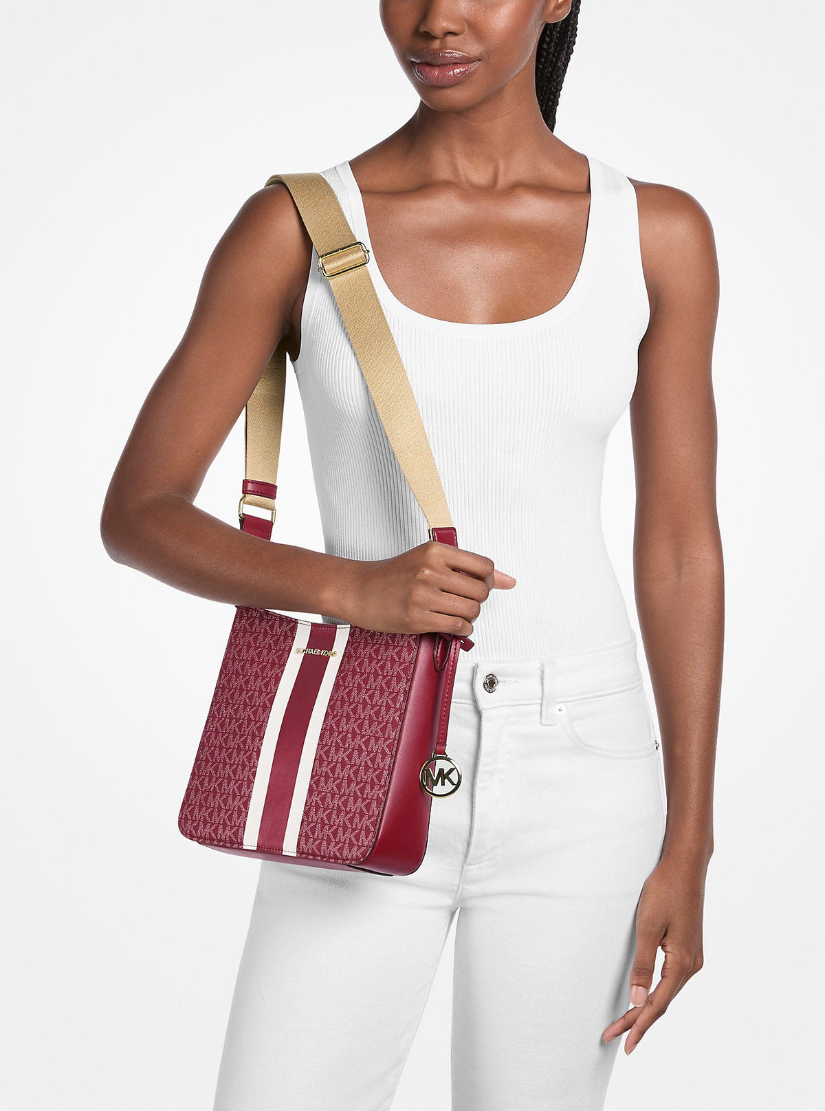Jet Set Small Signature Logo Stripe Crossbody Bag